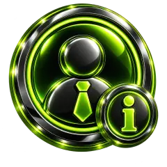 Green profile icon with an information badge for the about this guide page