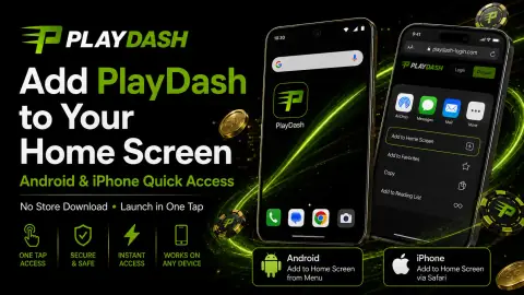 Android and iPhone screens showing how to add PlayDash to the home screen