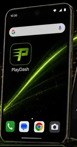 Android phone home screen with a PlayDash shortcut icon next to the Chrome app