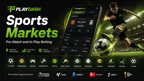 PlayDash sports markets banner with football, esports, badminton and other covered sports