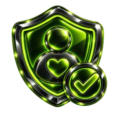 Green shield icon with a heart and check mark representing responsible gambling tools